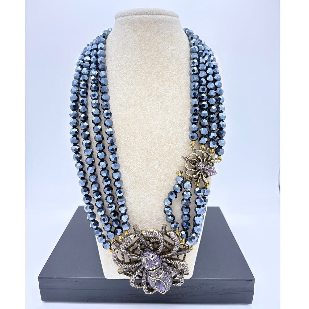 Heidi Daus Entangled Elegance Spider Necklace Blue Crystal Bead Signed